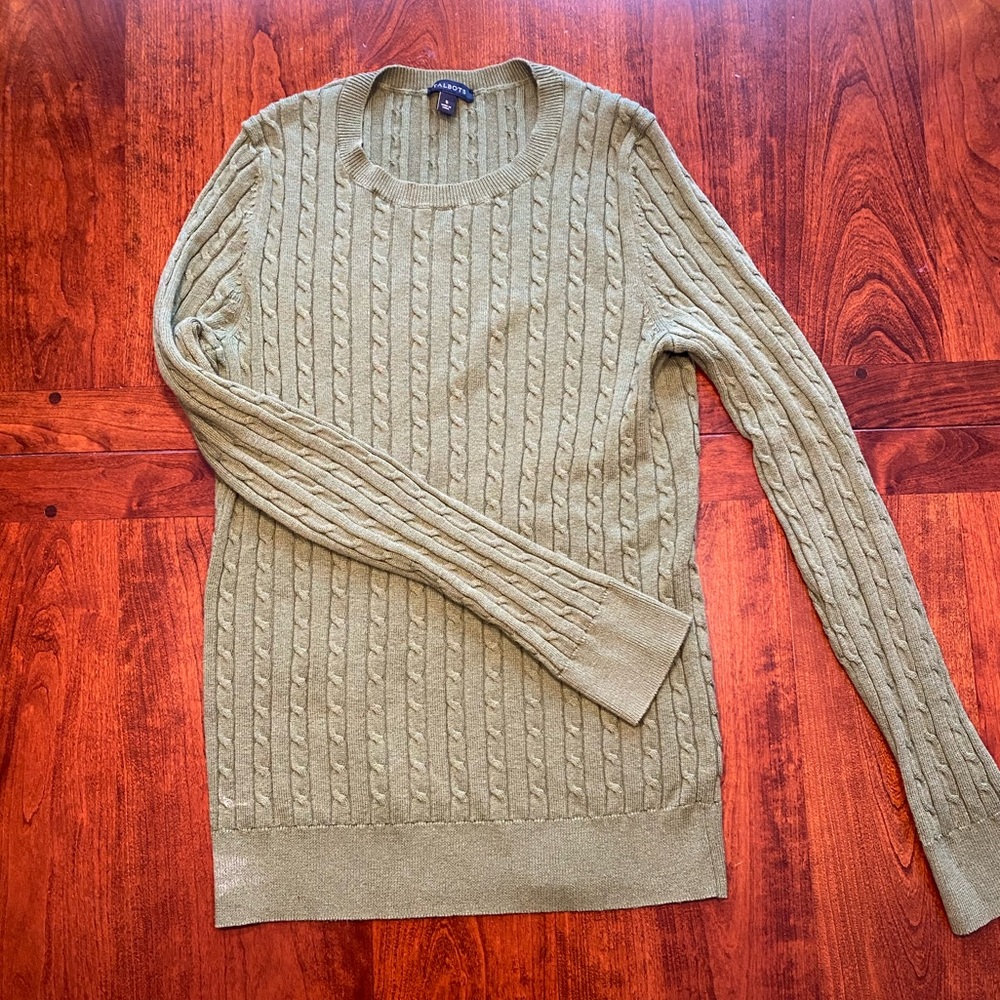 small green talbots cable crew neck sweater